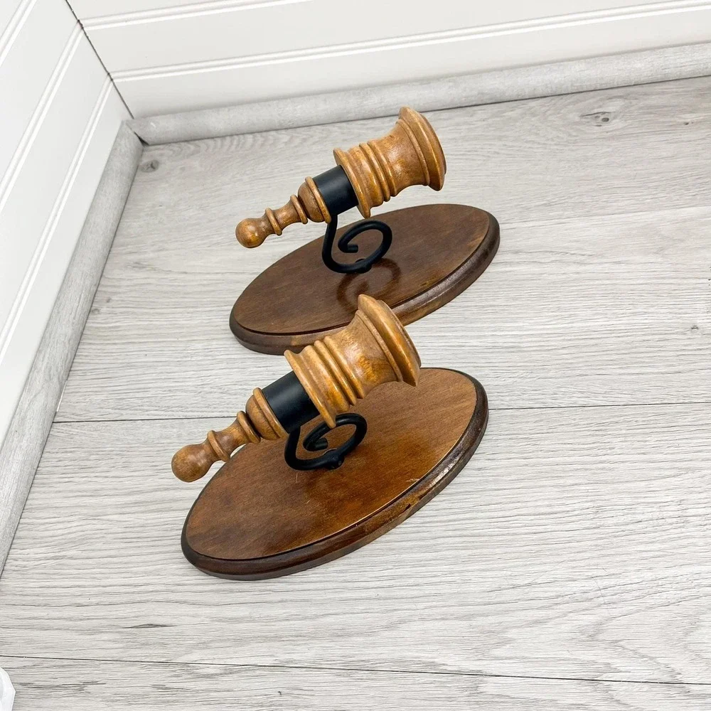Solid Wood and Metal Wall Sconce Candleholder Set‎ of 2 - Vintage Rustic Decor